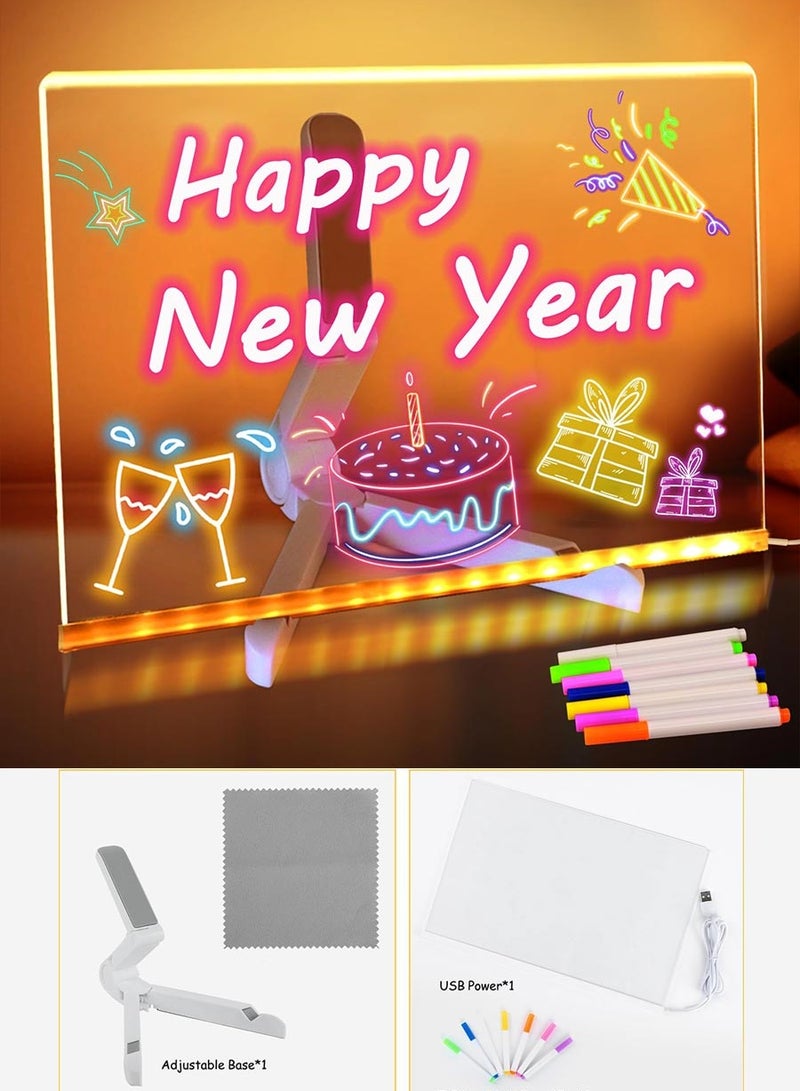 Colorful LED Note Board, Luminous Acrylic Message Board, Luminous Acrylic Dry Erase Board with Light, Writable LED Board, LED Writing Board, LED Drawing Board (Large/11.8 * 7.9 Inch) - Image 1
