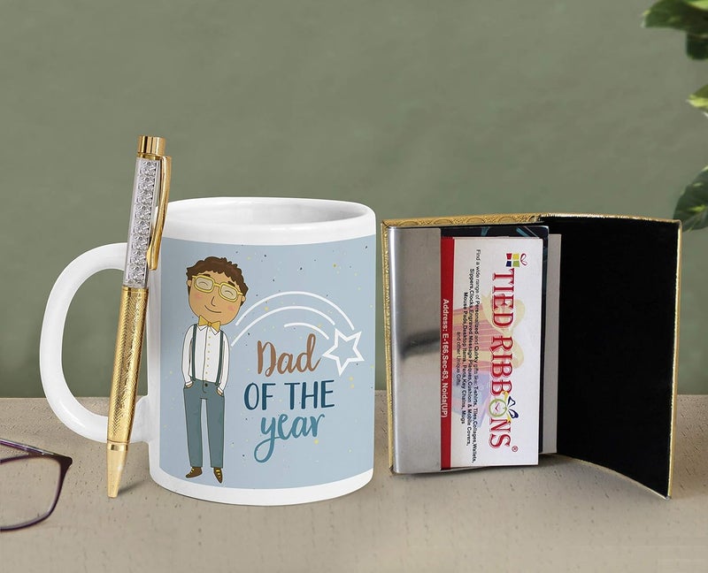 TIED RIBBONS TIED RIBBONS Fathers Day Gift for Dad Father in Law Papa Printed Ceramic Coffee Mug with Card Holder and Pen  - Image 2