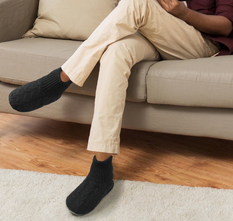 BenSorts Winter Thick Slipper Socks for Men Holiday Gift Warm Cozy Soft Fleece House Socks Slipper Non Skid with Grippers Black Size 7 8 9 9.5 - Image 3