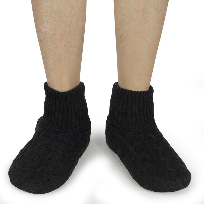 BenSorts Winter Thick Slipper Socks for Men Holiday Gift Warm Cozy Soft Fleece House Socks Slipper Non Skid with Grippers Black Size 7 8 9 9.5 - Image 2