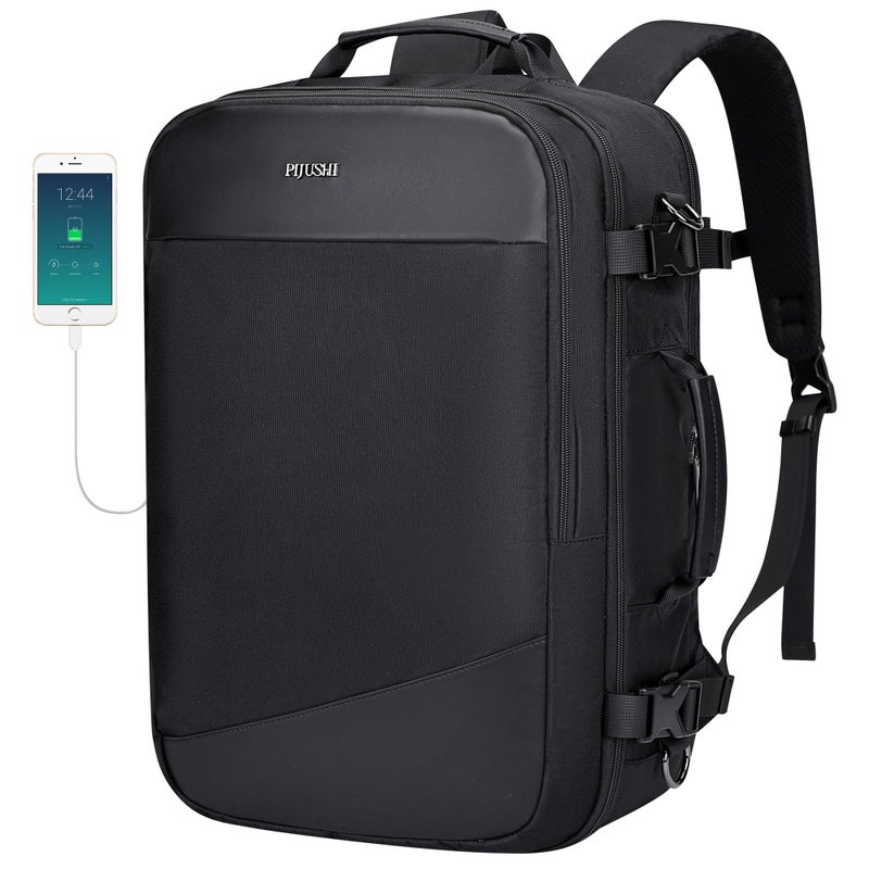 PIJUSHI Travel Backpack for Women Men Carry on Suitcase Backpack Flight Approved Personal Item Bag Fits 16 Inch LaptopPE035 Black - Image 2