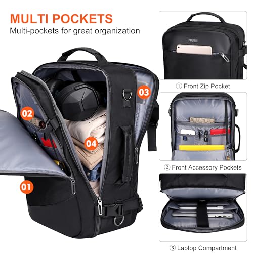 PIJUSHI Travel Backpack for Women Men Carry on Suitcase Backpack Flight Approved Personal Item Bag Fits 16 Inch LaptopPE035 Black - Image 3