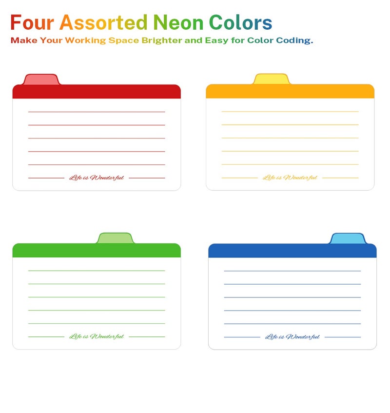 Neando Index Cards Guide Dividers 4x6 inches, The Blank Index Cards Guide, 1/4 Cut Tabbed Note Cards, File and Recipe Guides, 400gsm Paper, Assorted Colors, 20 Counts - Image 5