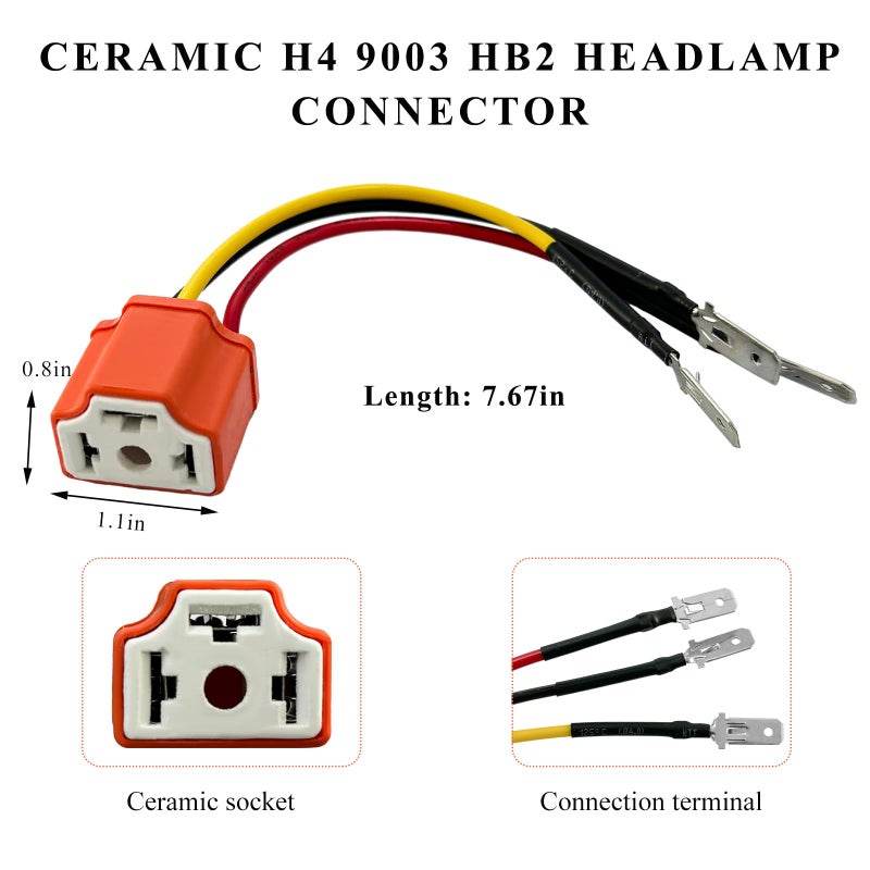 Suvnie سوفيوني 2 قطع H4 HB2 9003 سلك توصيل مقبس المصباح الأمامي، موصل سيراميك 16AWG، مقبس أنثوي برباط، ملحقات سيارة لتحديث ضوء الضباب للشاحنة والقارب - Image 2