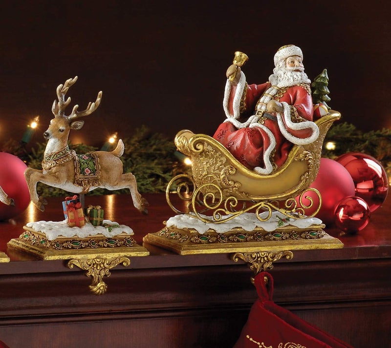 Joseph's Studio Santa and Reindeer Stocking Holder Set - 9.25" High, Durable Resin and Stone Christmas Decoration - Image 2