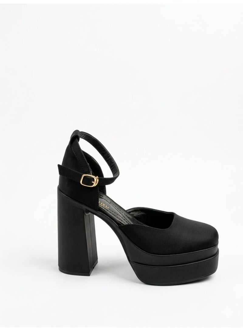 لايف ستيلاش  أحذية كعب عالي ساتان H-14 - أسود - Image 1