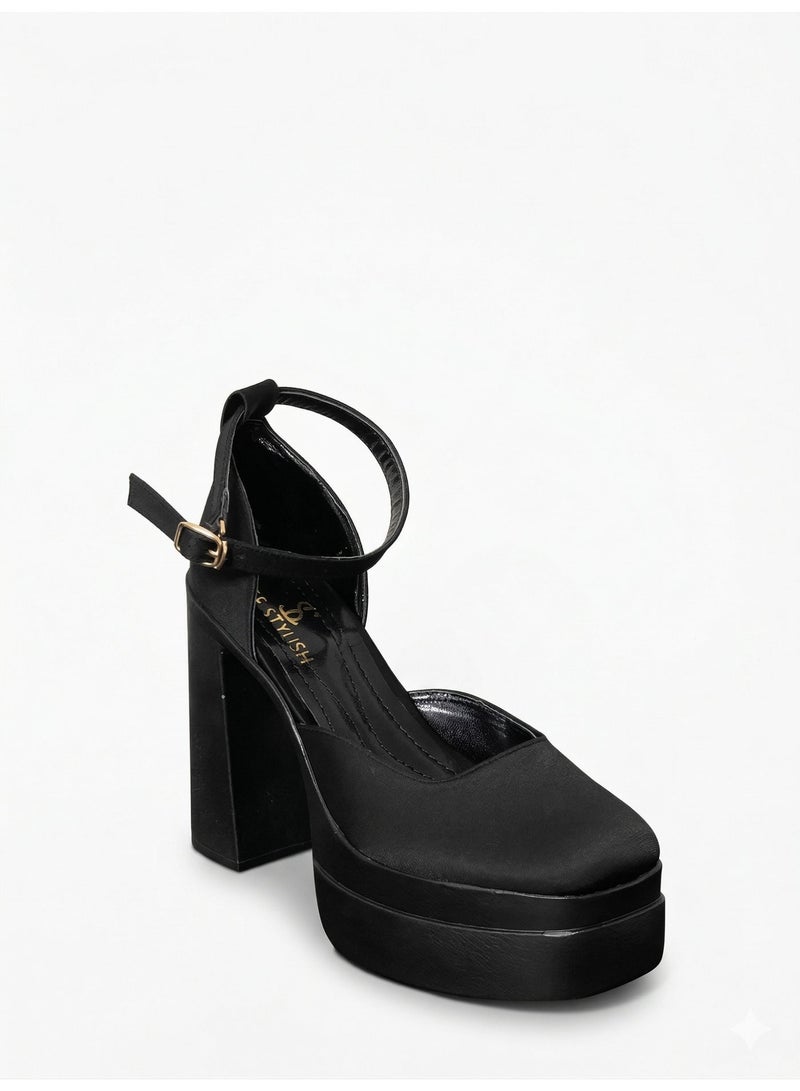 لايف ستيلاش  أحذية كعب عالي ساتان H-14 - أسود - Image 2