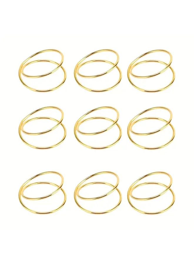 خواتم مناديل ذهبية 9 قطع، تصميم حلقة مزدوجة بسيط، مقاومة للبقع للمطاعم - Image 1