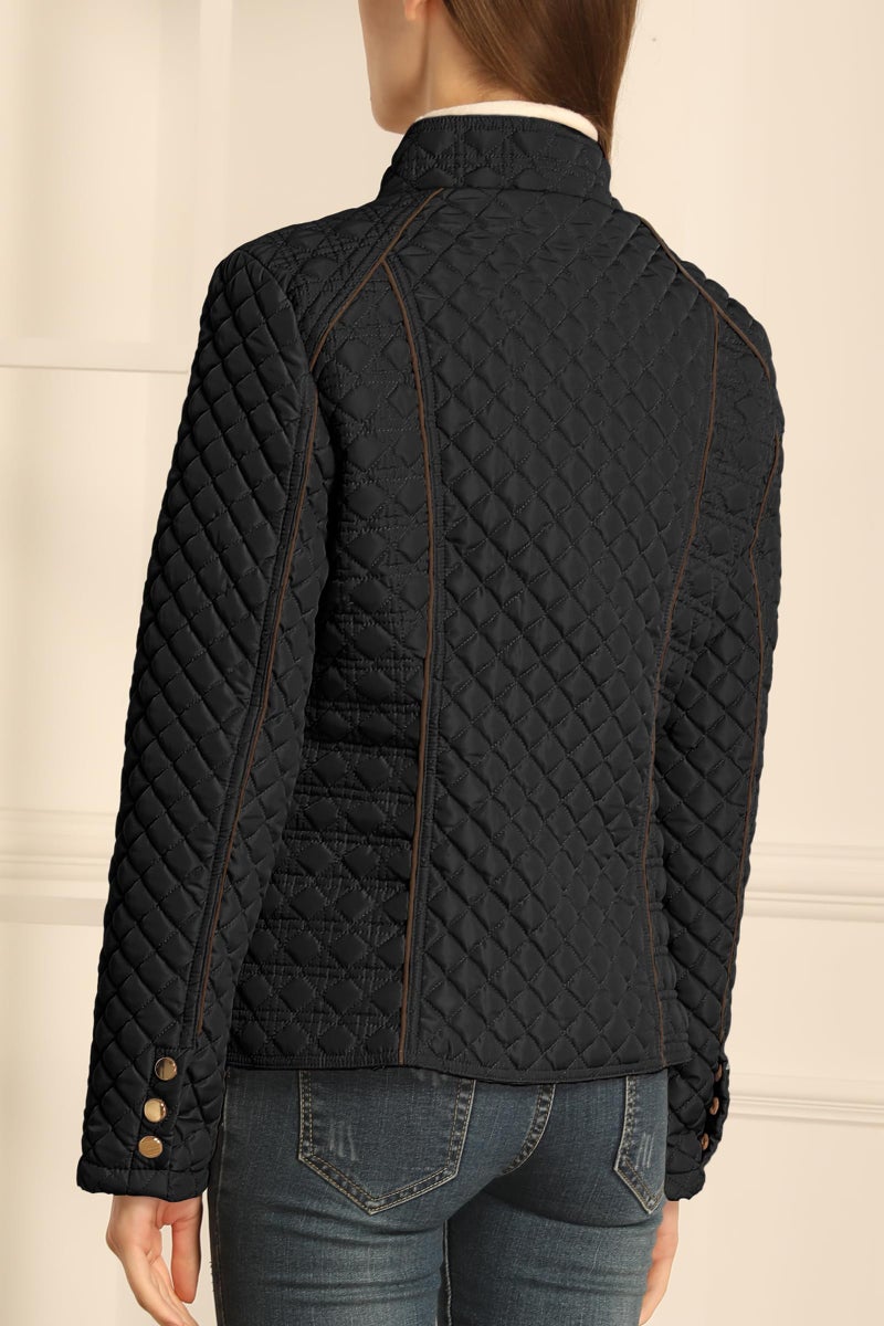 Bellivera Women's Stand Collar Lightweight Quilted Puffer Jacket Padded Zip Coat for Spring and Winter 087 black M - Image 3