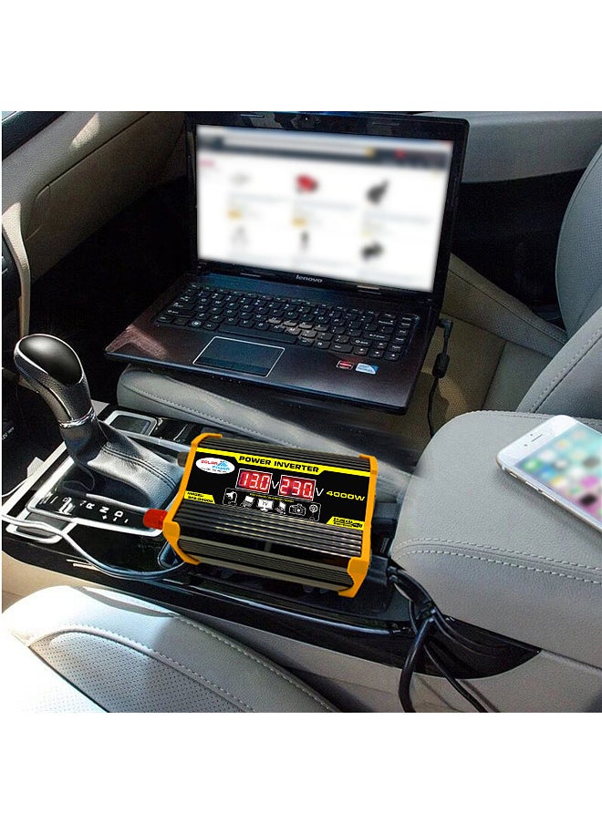 Generic Modified Sine Wave Inverter High Frequency 4000W Peak Power Watt Power Inverter DC 12V to AC 220V Converter Car Power Charger Inverter with 2.1A Dual USB Port Battery Clips Display Screen  - Image 2