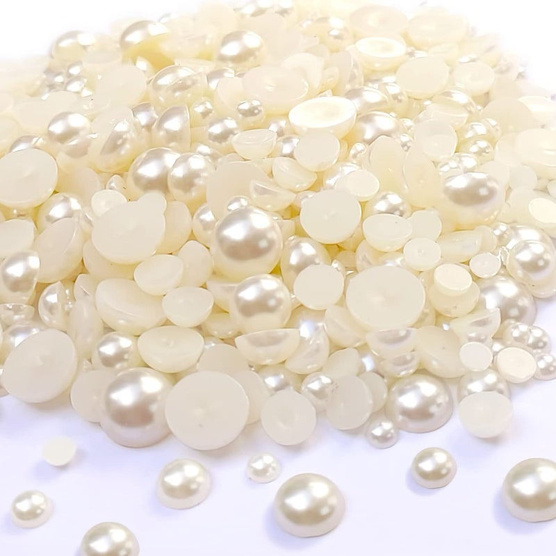 Cymtoo Flatback Pearl Bead for Crafts 5681012mm Half Pearl Beads for Crafting DIY Accessory Gem Pearls for DIY Craft Decorations Wedding Dress Ivory