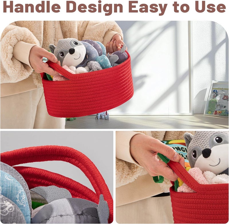Bufims Small Woven Red Gifts Basket for Storage Empty with Ribbons and Bags Durable Cute Gifts 12"X 8" X 5" Small Rope Basket for Gifting - Image 5