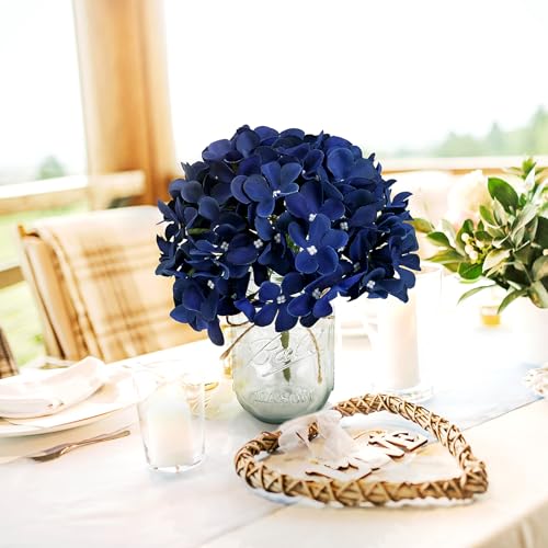 Scawim Mason Jars with Hydrangea, 10 Set Artificial Flower Table Centerpieces Glass Flowers Vases Decor for Home Wedding Farmhouse Bridal Shower Graduation Boho Decorative(Royal Blue) - Image 4