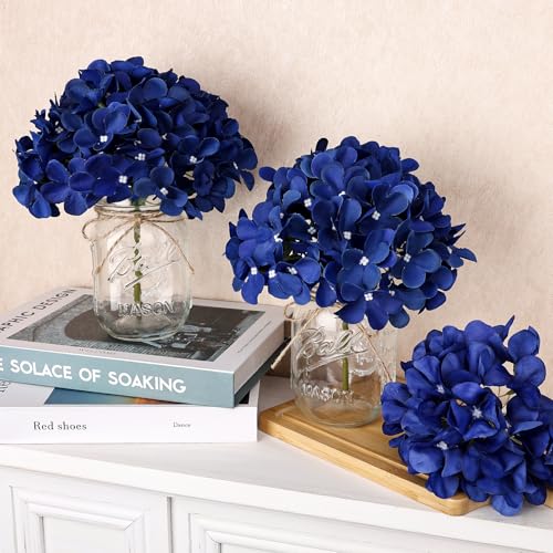 Scawim Mason Jars with Hydrangea, 10 Set Artificial Flower Table Centerpieces Glass Flowers Vases Decor for Home Wedding Farmhouse Bridal Shower Graduation Boho Decorative(Royal Blue) - Image 5