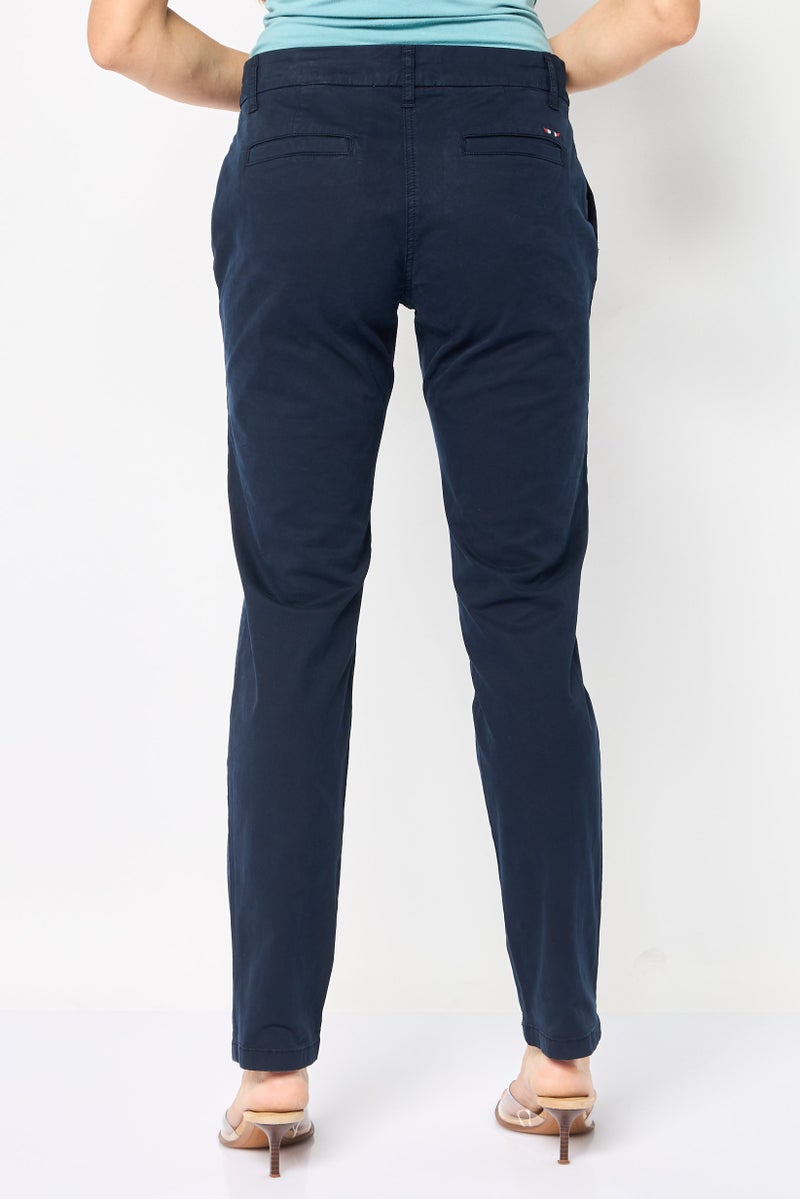 Napapijri Women Slim Fit Solid Chino Pants, Navy - Image 4