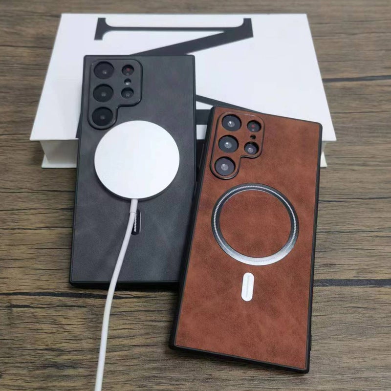 Magnetic Faux Leather Phone Case, Shockproof Anti-Fingerprint Soft Cover with Airbag Corners, Compatible with Samsung Galaxy S25 Ultra S26 Plus S24 S23 - Image 3