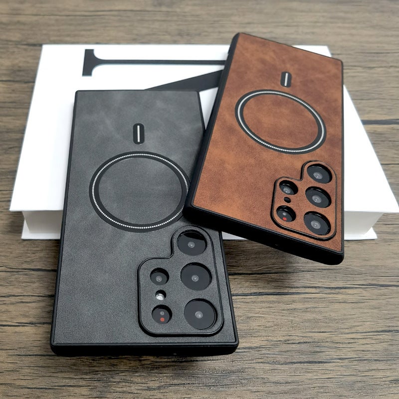 Magnetic Faux Leather Phone Case, Shockproof Anti-Fingerprint Soft Cover with Airbag Corners, Compatible with Samsung Galaxy S25 Ultra S26 Plus S24 S23 - Image 2