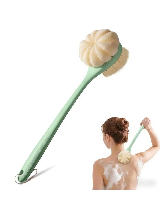 HOMESTAR Double-Sided Exfoliating Bath Ball Brush | Long Handle Back Shower Brush With Bristles And Mesh Loofah | Dry Brushing Body Scrubber And 2-In-1 Bath Tool | Deep Cleansing Bath Brush/Massage Brush For Men And Women To Clean Back And Hard-To-Reach Areas | Body Wash Brush for Back, Legs, and Shoulders | Dry And Wet Use, Green | 40*7cm - Image 1