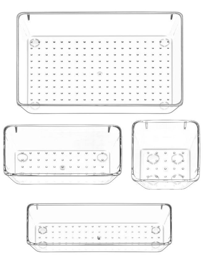 Vtopmart 4Piece Desktop Drawer Organizer Set, Clear Plastic Storage Boxes, Bathroom Drawer Dividers, Vanity Tray Organizer for Bedroom, Dresser, Kitchen Tools, Office Supplies - Image 1