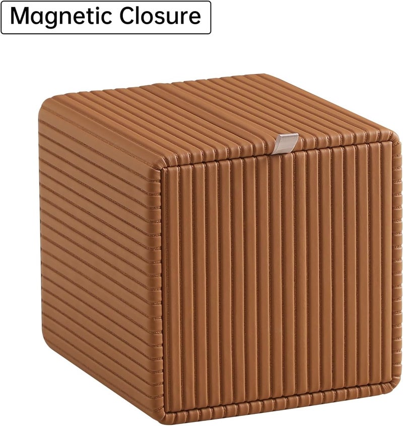 MEIBOOCH PU Leather Tissue Box Cover Square Tissue Box Holder with Magnetic Closure (Orange Stripe) - Image 4