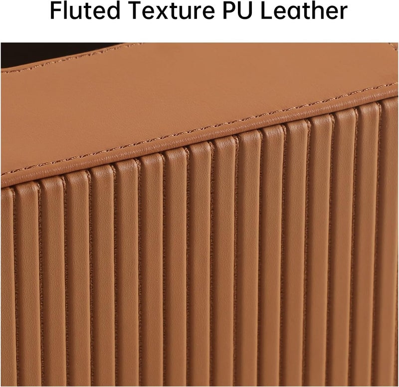 MEIBOOCH PU Leather Tissue Box Cover Square Tissue Box Holder with Magnetic Closure (Orange Stripe) - Image 5