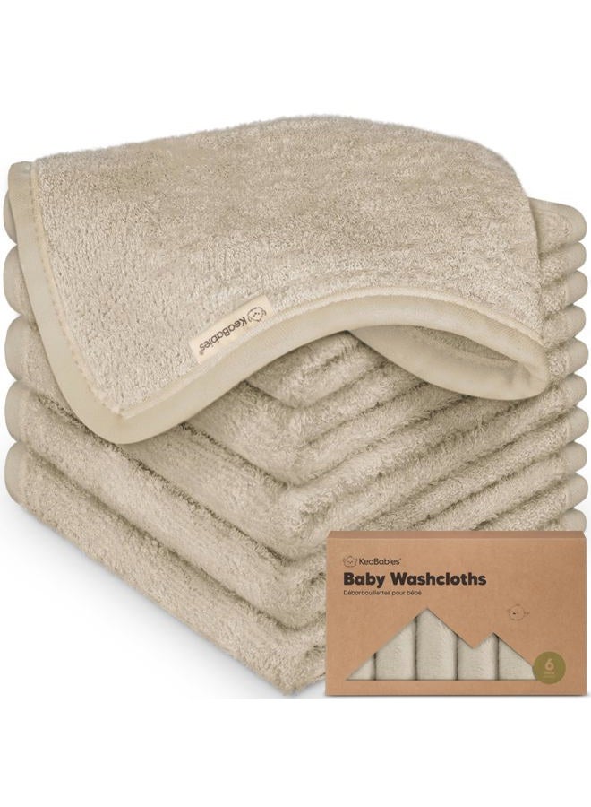 KeaBabies 6-Pack Baby Washcloths - Soft Absorbent Viscose from Bamboo Wash Cloths for Babies, Kids, Toddlers, Infant, Newborn Bath Towels, Gentle on Sensitive Skin, 10x10 Reusable Face Towels(Earth Br