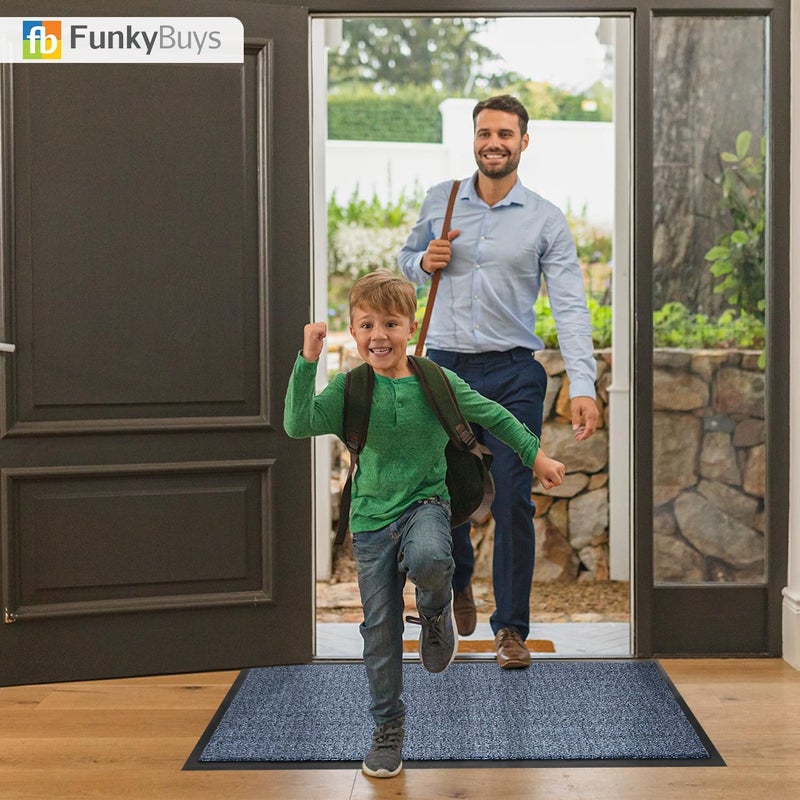 FB FunkyBuys حصيرة أرضية قابلة للغسل من للاستخدام الداخلي والخارجي - حصيرة أرضية غير قابلة للانزلاق ومتينة للاستخدام الداخلي - حصيرة مطاطية عالية الامتصاص - مثالية للمطبخ والمنزل ومدخل الفندق (أزرق، 60×90 سم) - Image 2