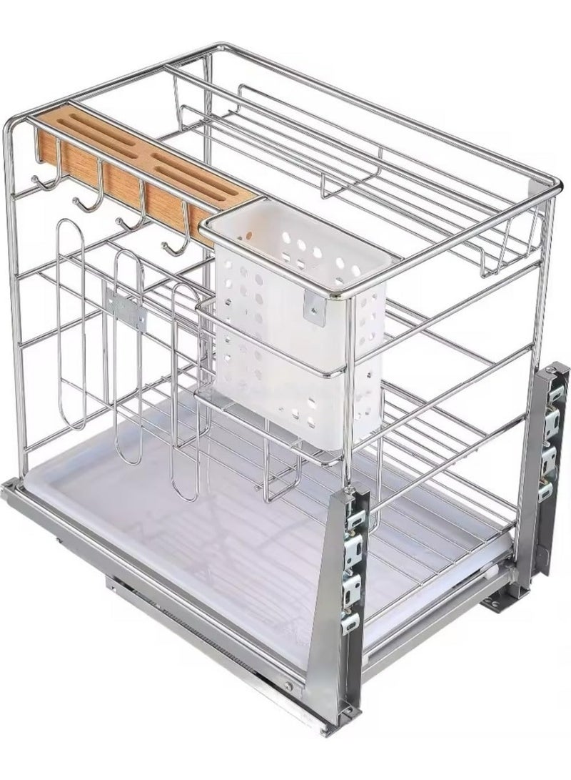 Trolley Kitchen Stainless Steel Slab Retractable Utility Kitchen Storage for Utensils, Knives, Cooking Tools, Oil Bottles and Condiment Organizer - Image 2
