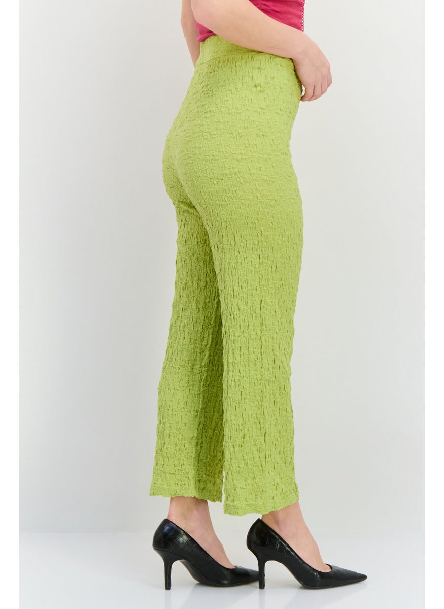 MANGO Women Regular Fit Wide Leg Textured Palazzo Pants, Lime Green  - Image 2