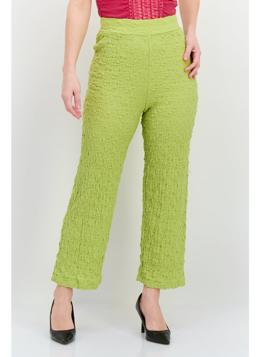 MANGO Women Regular Fit Wide Leg Textured Palazzo Pants, Lime Green  - Image 1