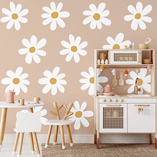 TaoBary 12 Sheets Daisy Wall Decal Flower Wall Sticker Cute Daisy Sticker Pink White Flower Decal Peel and Stick Floral Wallpaper for Nursery Bedroom Home Decor(White, Yellow,Vintage Style) - Image 5