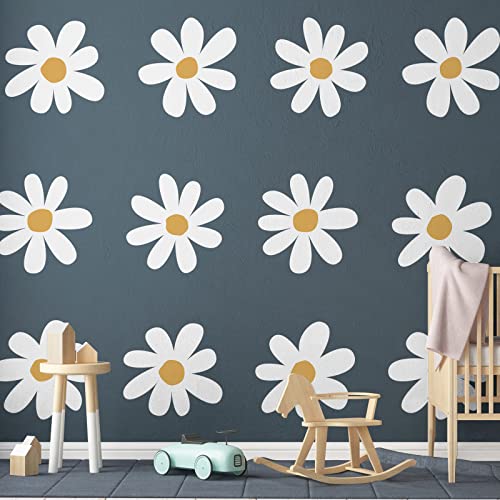 TaoBary 12 Sheets Daisy Wall Decal Flower Wall Sticker Cute Daisy Sticker Pink White Flower Decal Peel and Stick Floral Wallpaper for Nursery Bedroom Home Decor(White, Yellow,Vintage Style) - Image 3