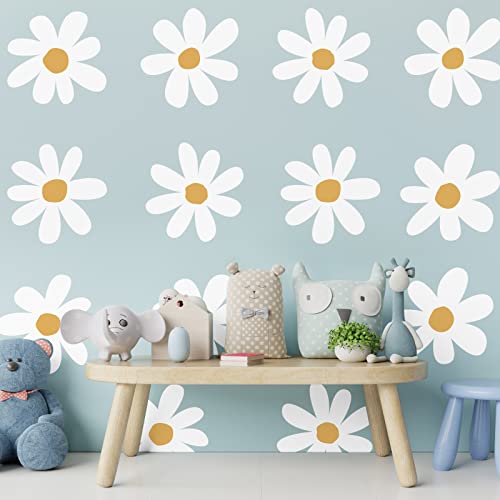 TaoBary 12 Sheets Daisy Wall Decal Flower Wall Sticker Cute Daisy Sticker Pink White Flower Decal Peel and Stick Floral Wallpaper for Nursery Bedroom Home Decor(White, Yellow,Vintage Style) - Image 4