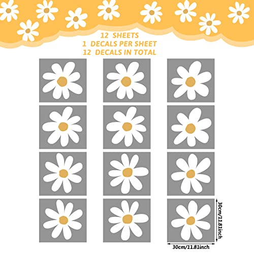 TaoBary 12 Sheets Daisy Wall Decal Flower Wall Sticker Cute Daisy Sticker Pink White Flower Decal Peel and Stick Floral Wallpaper for Nursery Bedroom Home Decor(White, Yellow,Vintage Style) - Image 2