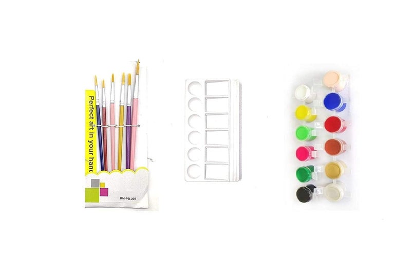 Eclet 6 Flat Paint Brush Combo Set with Heavy Color Plate and 12 Painting Color Free(Plastic)