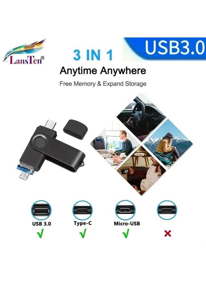 128 جيجابايت 3 في 1 محرك أقراص فلاش USB 3.0 عصا الصور لأجهزة Android مع منافذ USB-C وMicro-USB وUSB-A - Image 5