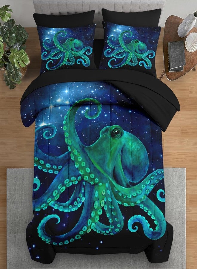 Pamnest Comforter Set Full Size, Blue Octopus Sea 7 Pcs Bedding for Kids and Adults, Space Colorful Star Bed Sheet Sets with Fitted Sheet 2 Pillowcases & 2 Shams for Bedroom Bed Decor - Image 1
