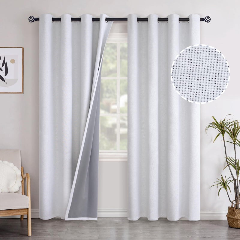 YoungsTex 84 Inches Long Linen Blackout Curtains for Living Room Heat Thermal Insulated Darpes with Grommet Room Darkeing Window Treatments for Bedroom Dining 2 Panels Greyish White 52 X 84 Inch