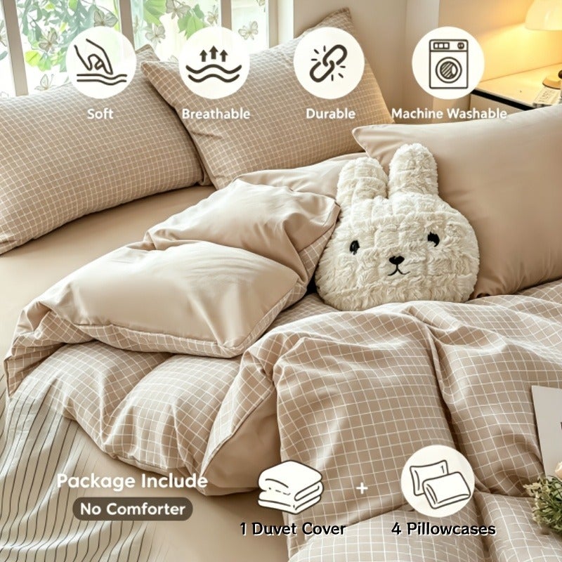 New 4pcs Bedding - (1 Flat Sheet + 1 Duvet Cover + 2 Pillowcases), Soft, Comfortable, and Skin-Friendly All-Season Bedding. No Pillow or Duvet Included, Suitable for Bedrooms and Guest Rooms - Image 5