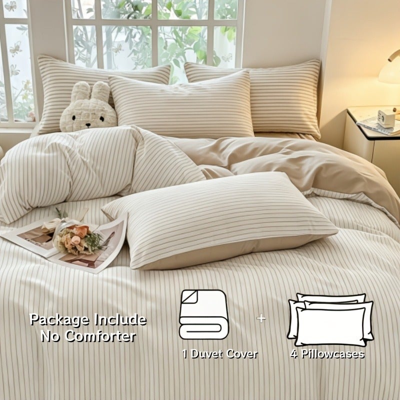 New 4pcs Bedding - (1 Flat Sheet + 1 Duvet Cover + 2 Pillowcases), Soft, Comfortable, and Skin-Friendly All-Season Bedding. No Pillow or Duvet Included, Suitable for Bedrooms and Guest Rooms - Image 2