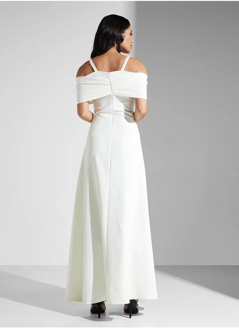 Namshi x Cold Shoulder A Line Dress With Crystal Embellishment