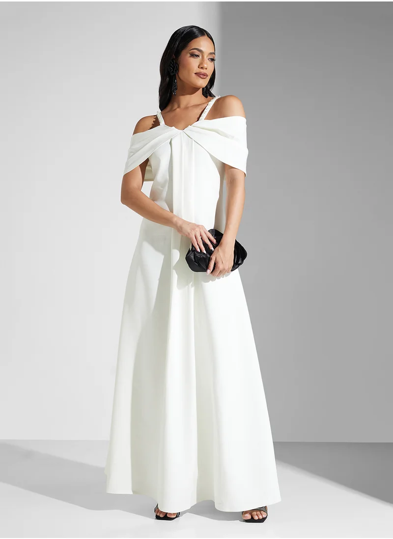 Namshi x Cold Shoulder A Line Dress With Crystal Embellishment