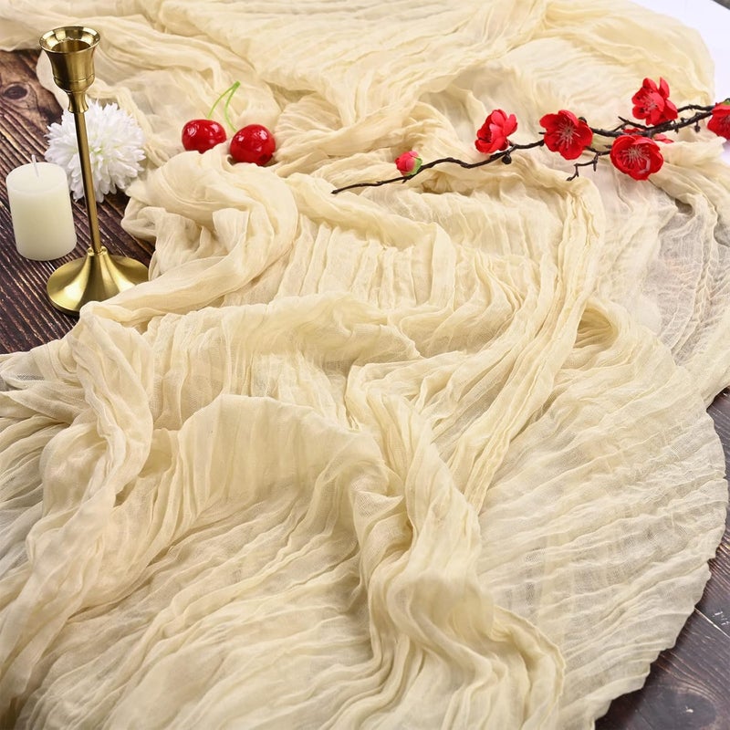 YMHPRIDE 2 Pieces Beige Ivory Table Runner 90 x 300 cm Gauze Boho Table Runner for Wedding Bachelorette Baby Shower Birthday Party Decorations - Image 1