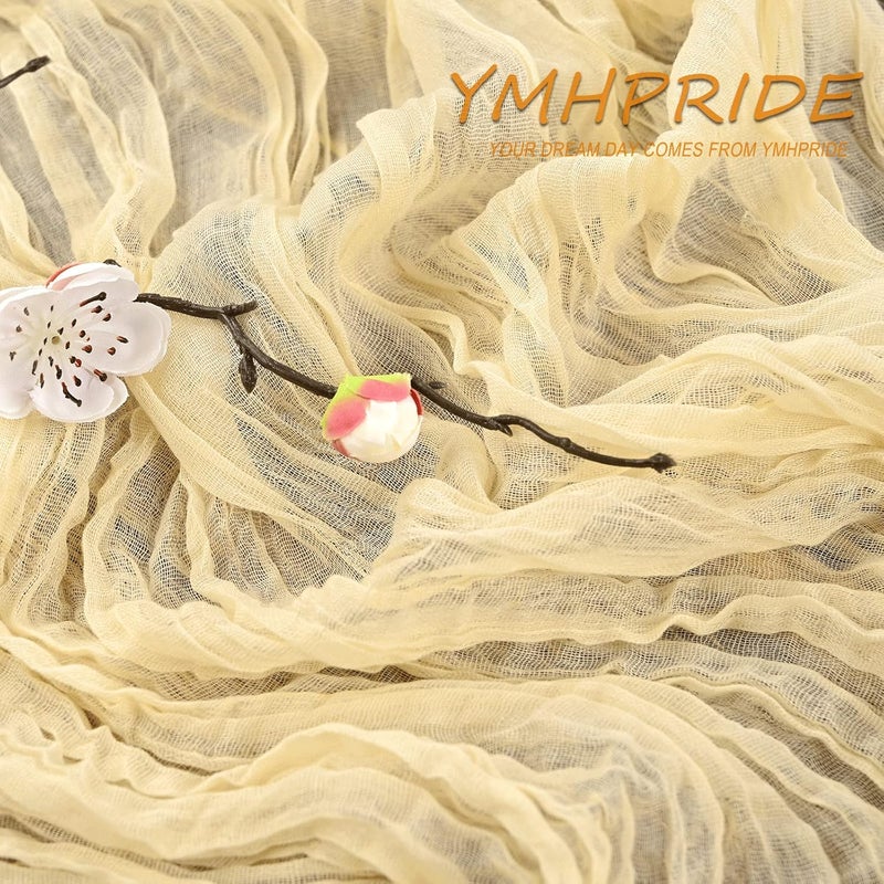 YMHPRIDE 2 Pieces Beige Ivory Table Runner 90 x 300 cm Gauze Boho Table Runner for Wedding Bachelorette Baby Shower Birthday Party Decorations - Image 4