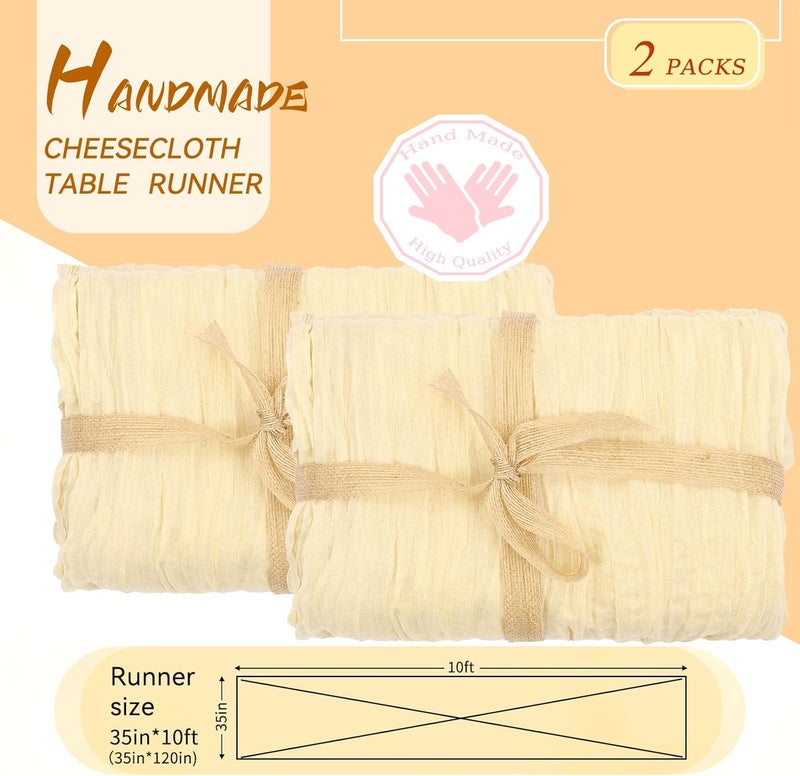 YMHPRIDE 2 Pieces Beige Ivory Table Runner 90 x 300 cm Gauze Boho Table Runner for Wedding Bachelorette Baby Shower Birthday Party Decorations - Image 3