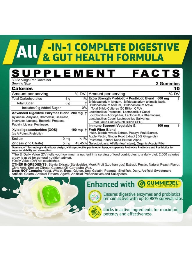 EnvyCure Digestive Enzymes Gummies for Women & Men, Multi-Enzymes with 90Billion CFU Probiotics and Prebiotics & Postbiotic, Vegetable & Fruit Fiber Blend, Super Enzymes for Digestive & Gut Health,Immune,60Cts - Image 2