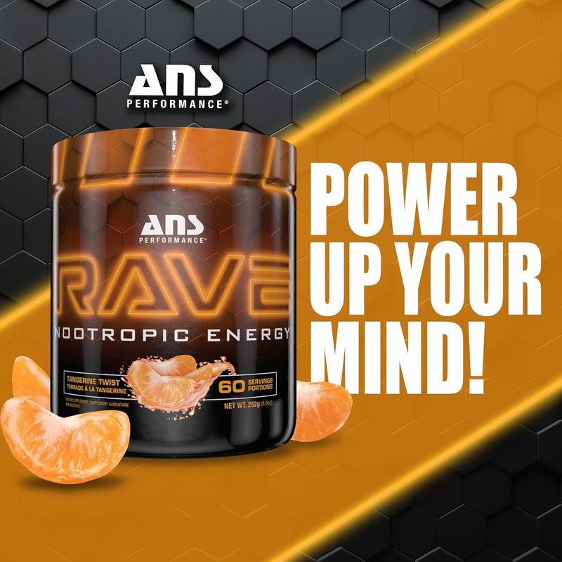 ANS Performance Rave 60 Servings 89 oz  High Energy No Crash Formula  Memory  Focus Supplement  SugarFree Boost MindBody Neural Connections Tangerine Twist - Image 2