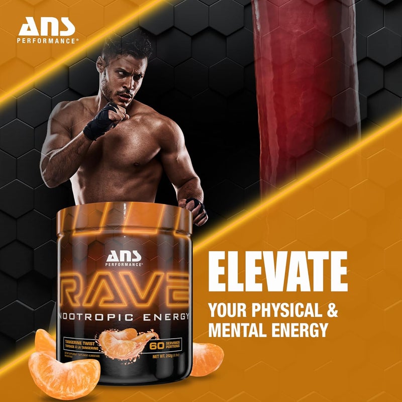 ANS Performance Rave 60 Servings 89 oz  High Energy No Crash Formula  Memory  Focus Supplement  SugarFree Boost MindBody Neural Connections Tangerine Twist - Image 4