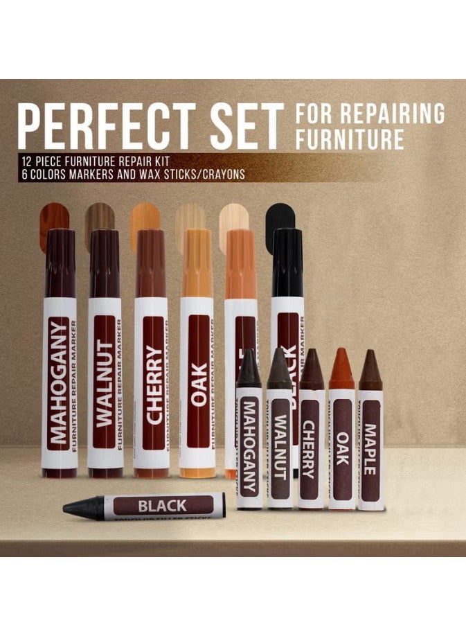 Furniture Repair Kit, Wood Markers and Wax Sticks with Sharpener Kit for Stains, Scratches, Wood Floors, Tables, Carpenters, Bedposts, Touch Ups and Cover Ups - Image 2