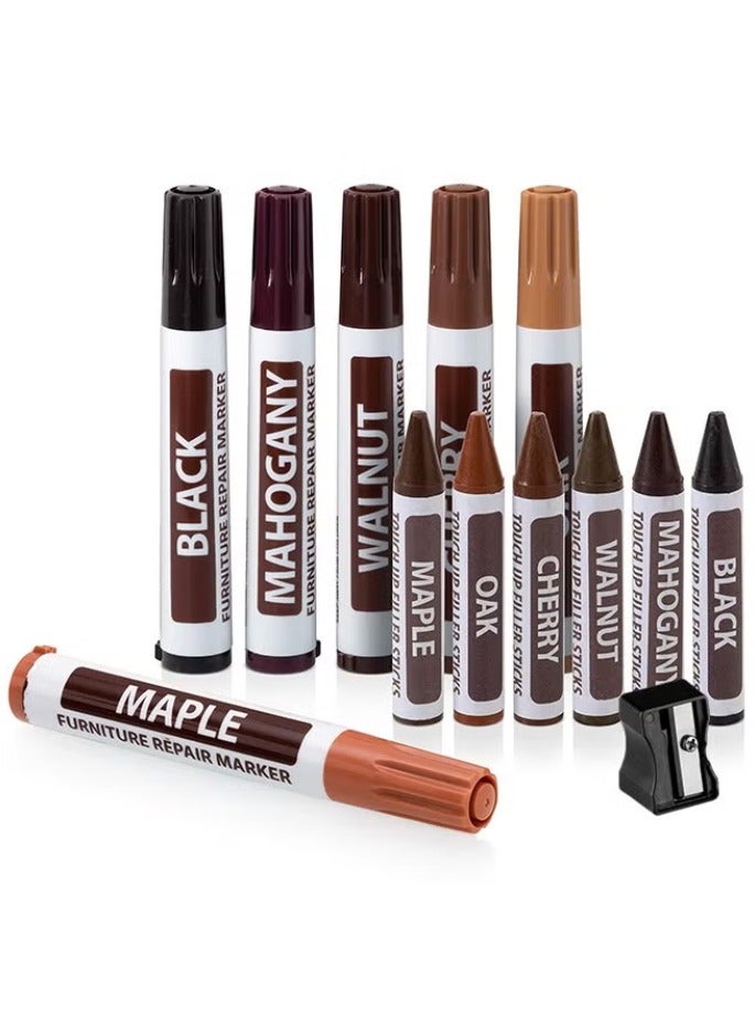 Furniture Repair Kit, Wood Markers and Wax Sticks with Sharpener Kit for Stains, Scratches, Wood Floors, Tables, Carpenters, Bedposts, Touch Ups and Cover Ups - Image 1